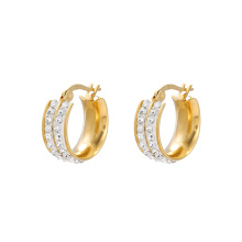 E-611 xuping moda Rhinestone 24K color oro Pendientes de aro simples de acero inoxidable para mujeres